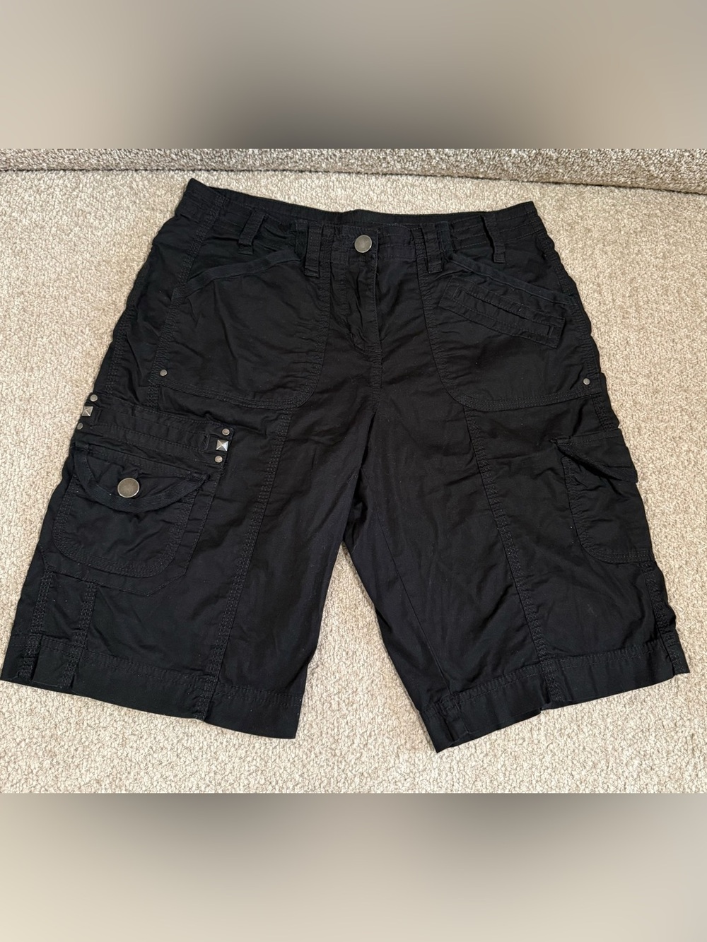 Black Cargo Bermuda Shorts - Multi Pocket Utility Style